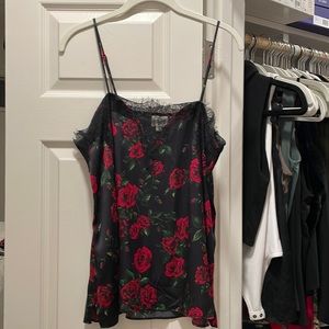 CAMI NYC Red Roses The Sweetheart Lace Trim Silk Cami Camisole Top